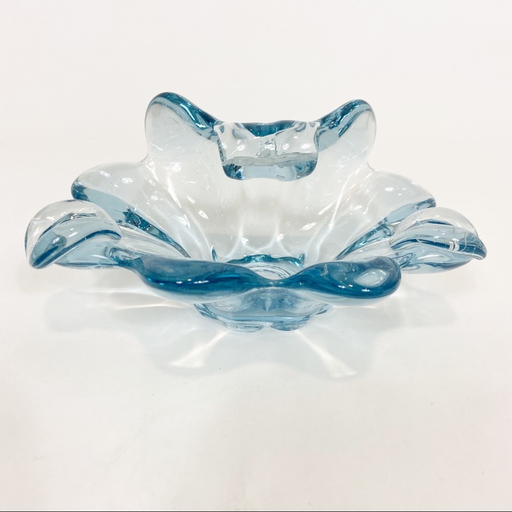 Vintage Viking Icy Blue Art Glass Ashtray Midcentury Modern